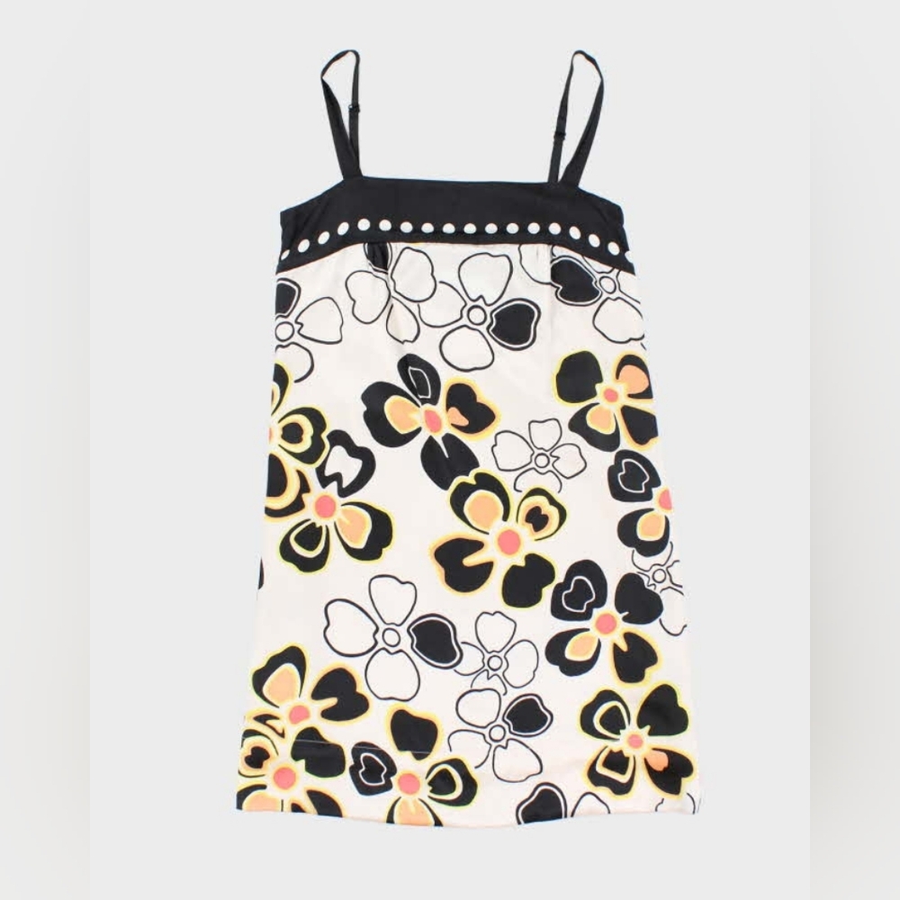 Vintage Y2K Guess Silk Floral Patterned Mini Dress - Black, White, Yellow, Pink